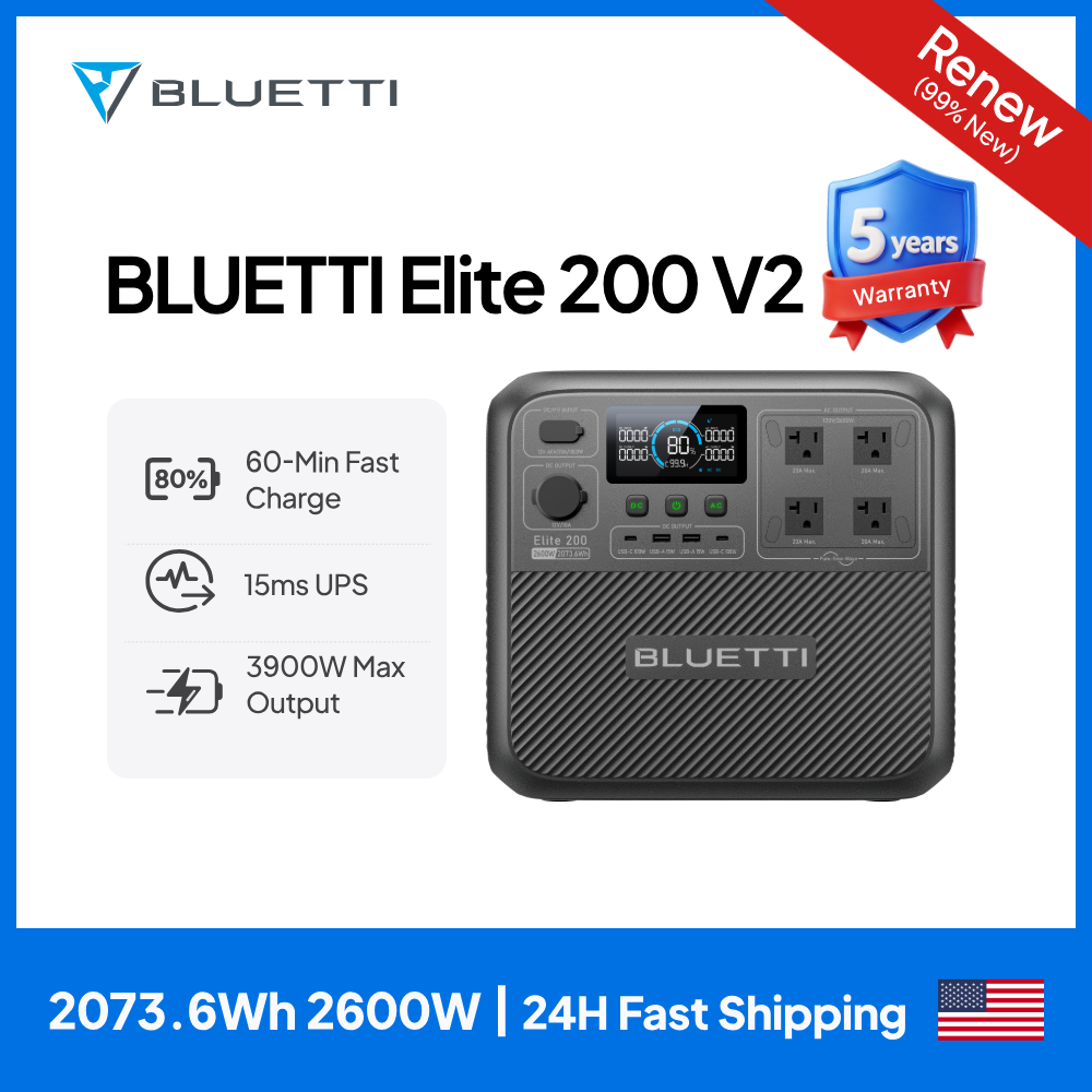 Solar Powered Charger - 【Renew】BLUETTI Elite 200 V2 Portable Power