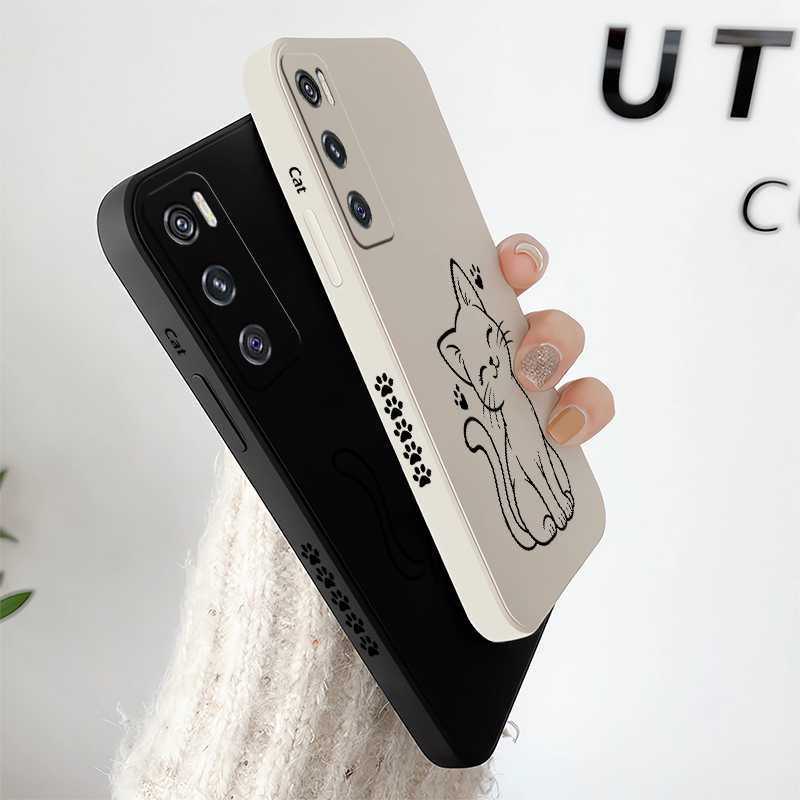 Cute Cat Line Black Phone Case - đánh giá và giá Vivo V40